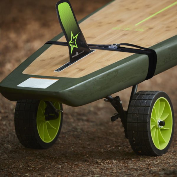 SUP transport trolley with hardboard closeup